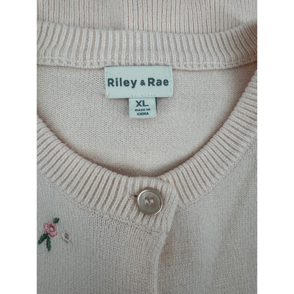 Riley & Rae Pink Floral Embroidered Cropped Cardigan Sweater XL Cottagecore - Picture 4 of 5